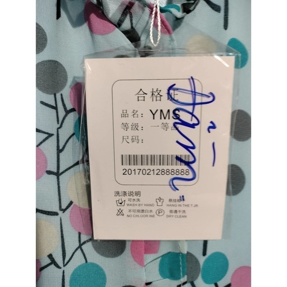 YMS NWT Light Blue and Multi-Color chiffon dress 3/4 sleeve woman size medium - Picture 3 of 7